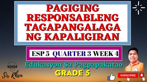 halimbawa ng pagiging responsable|ESP 5 QUARTER 3 WEEK 4 .